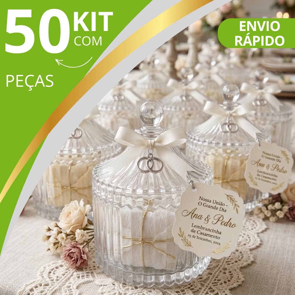 Kit 50 Mini Bomboniere Potiche Vidro Tampa 90ml Lembrancinha