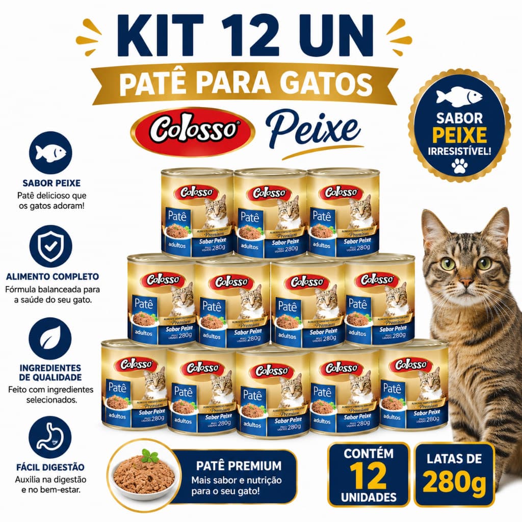 Kit 12 Un - Pate para Gatos Colosso Peixe 280g