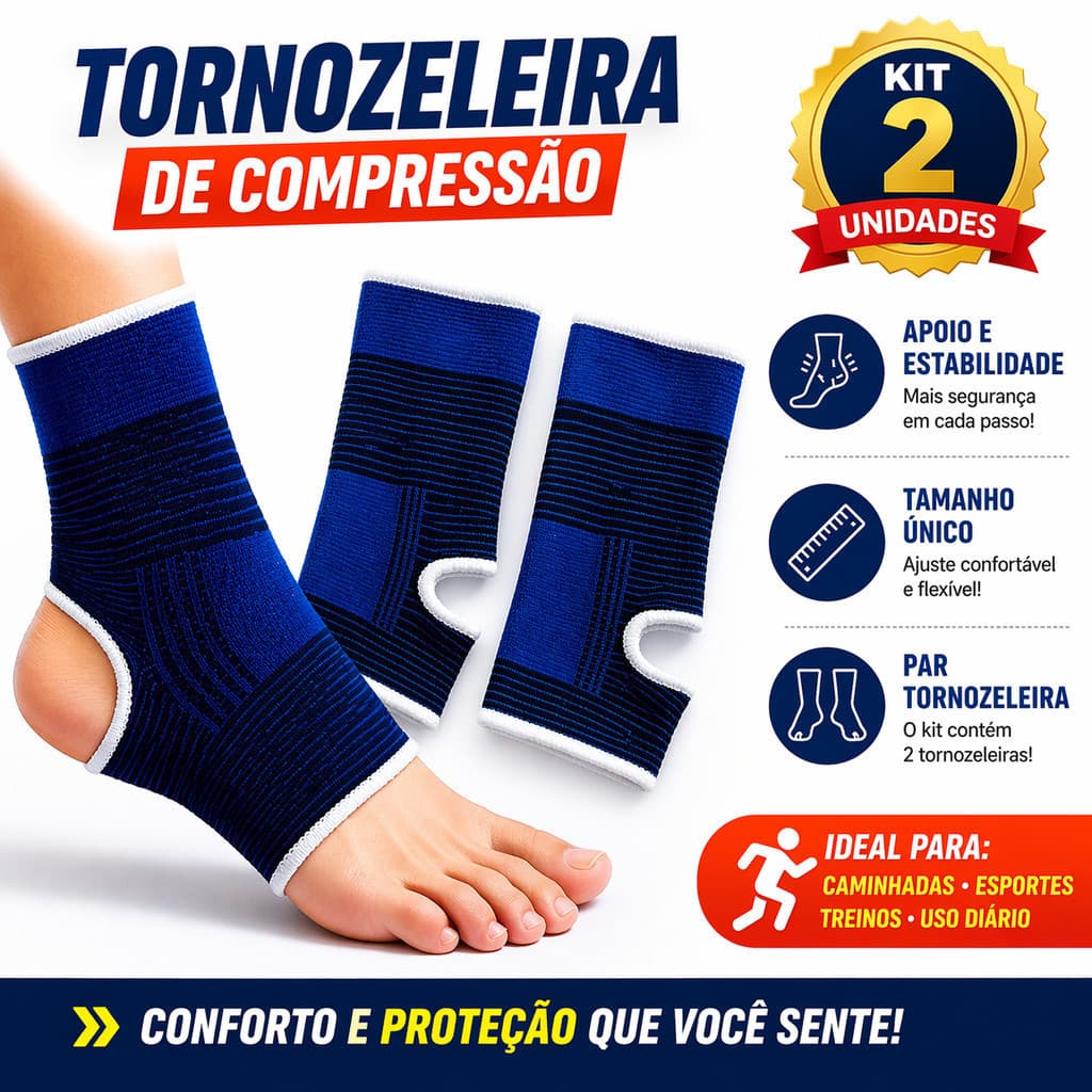 Tornozeleira Elástica Esportiva Poliéster Azul | Compressão | Par (2 Peças) | Para Corrida Academia Futebol Crossfit