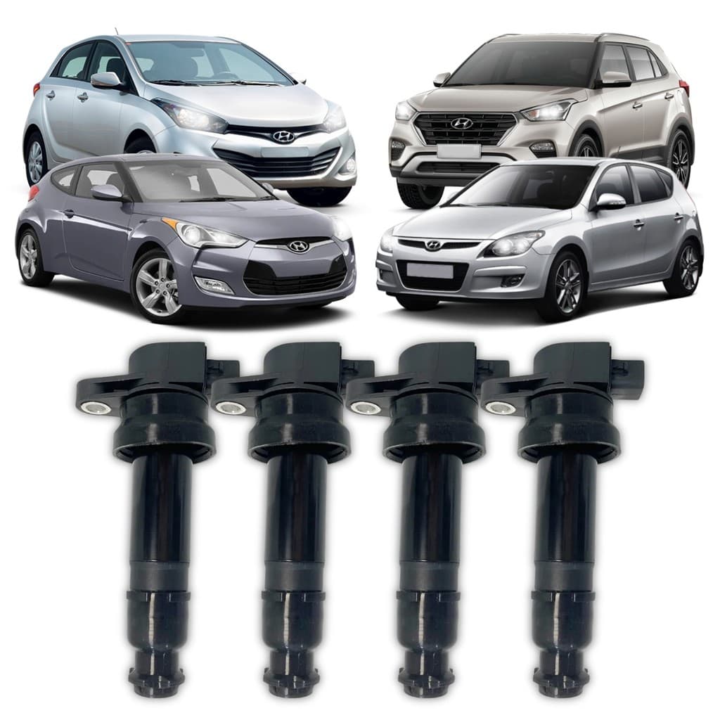 Kit 4 Bobina Ignição HB20 Creta Veloster I30 1.6 16V 2 Pinos