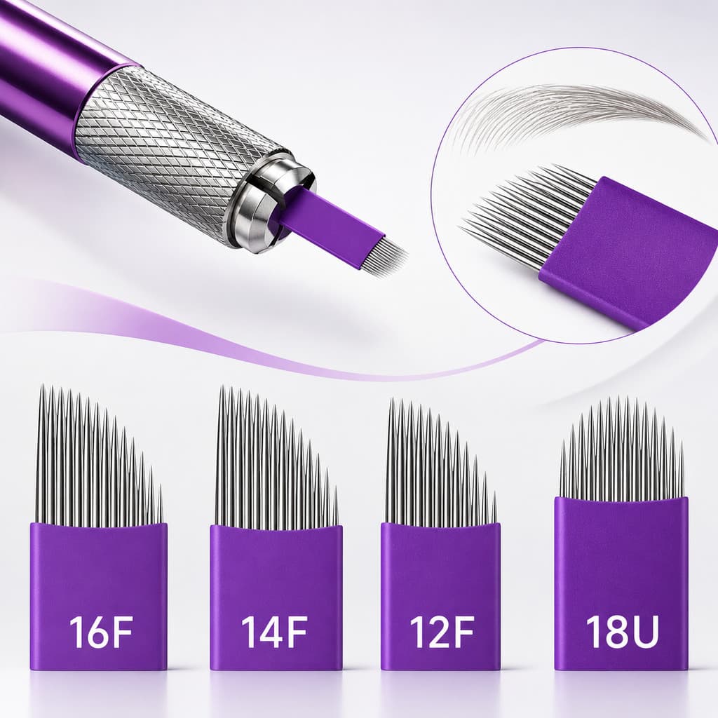 Laminas Micropigmentação Nano Flex U Para Tebori 0.16mm 12F 14F 16F 18U Agulhas Chanfrada