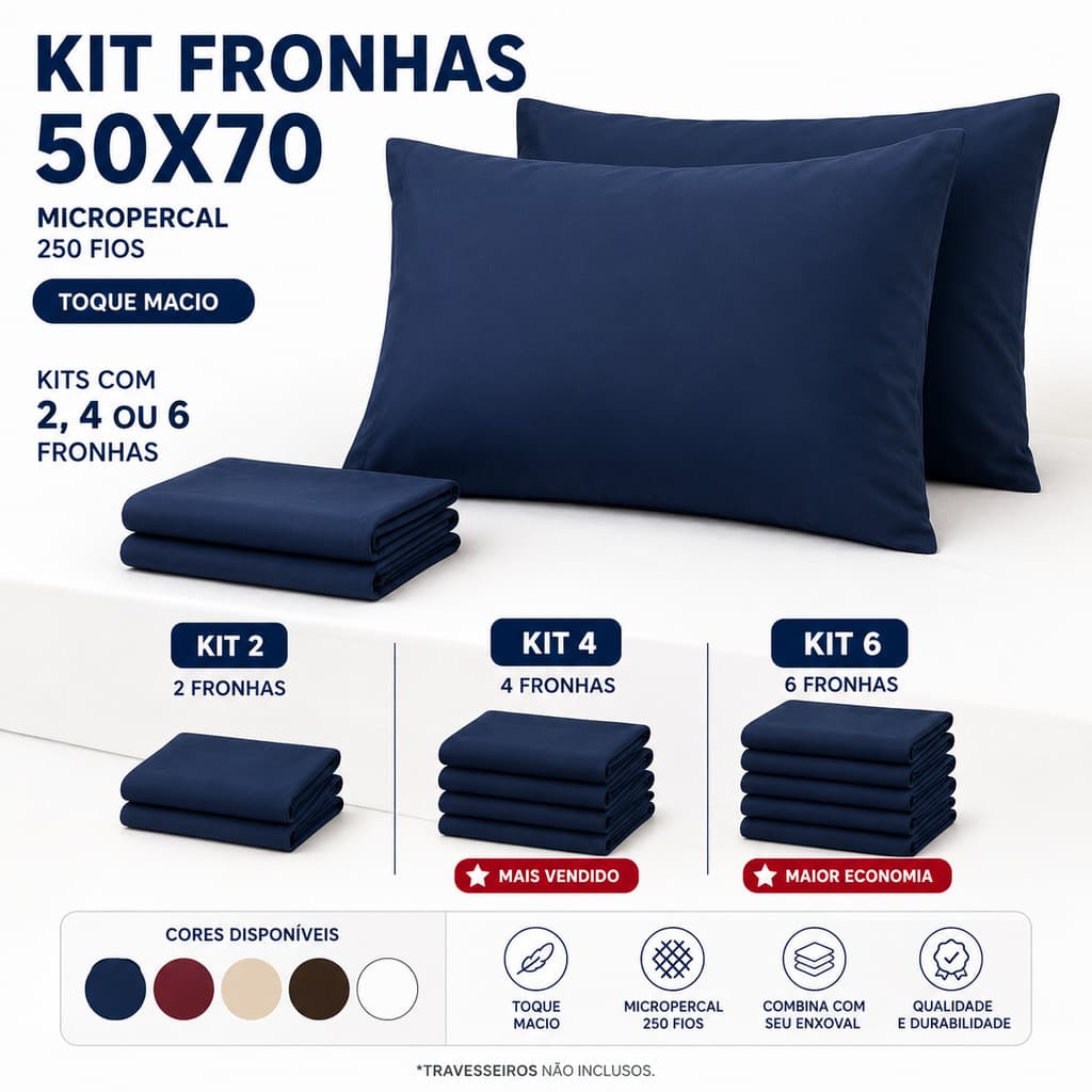 Kit 2 Fronhas Micropercal Premium Toque Macio Acabamento Sofisticado Alta Durabilidade