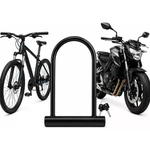 Cadeado Bike Bicicleta Moto Trava Tranca Tipo U Aço 2 Chaves Tranca Profissional Para Moto e Bicicleta Preto