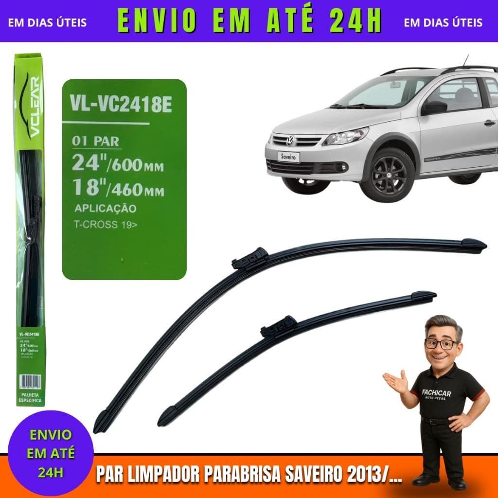 Par Palheta limpador Parabrisa Vw Saveiro 2013/...