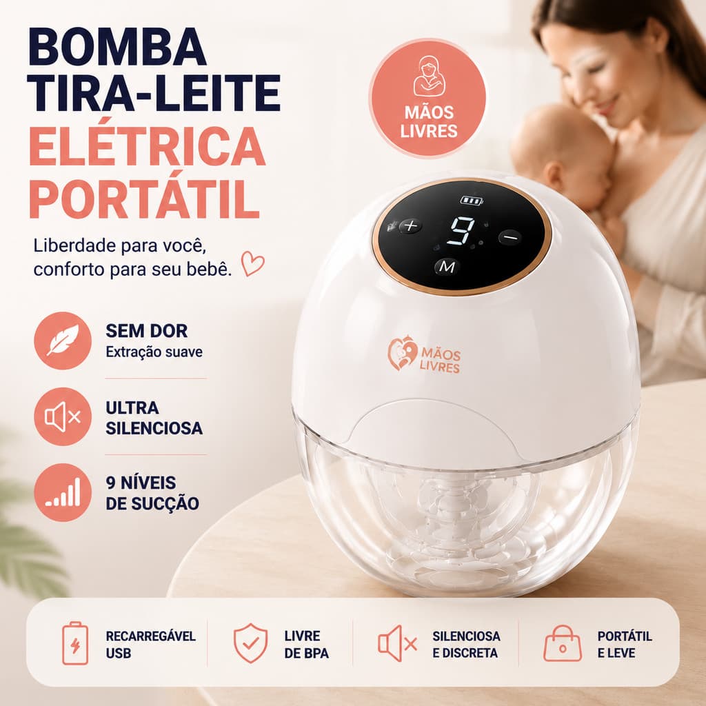 Bomba Tira Leite Elétrica Vestível Mãos Livres Portátil Sem Fio Recarregável Silenciosa Massageador BPA Free