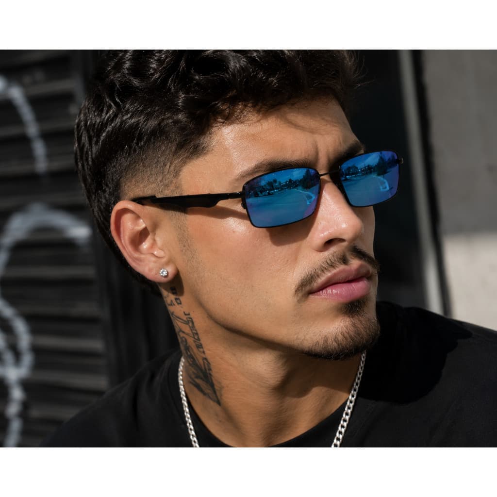 Óculos de Sol Lupinha Vilão Fina Espelhada Retangular Estilo Matrix Y2K Cyberpunk Masculino Feminino Unissex