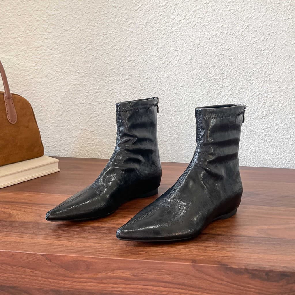 Botas Curtas Femininas Elegantes de Bico Fino Estilo Francês, Marrom Retrô, Salto Anabela, Aumento de Altura, Ajuste Fin