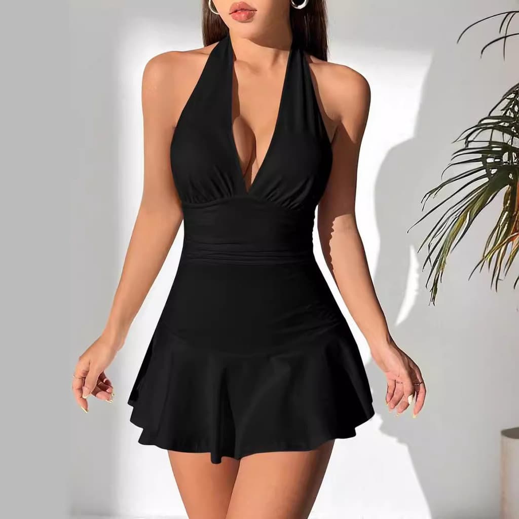 Novo vestido de verão com decote em V profundo e sensual, design decotado, que disfarça a barriga, modela a silhueta, ve