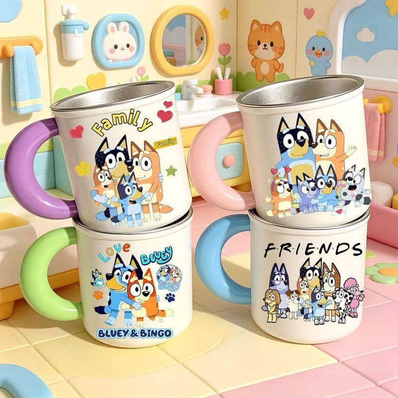 Azul Bluey Novo Estilo Bluey Bingo Copo para Beber Infantil Aço Inoxidável Bonito Desenho Animado Anime Escovação Copo p