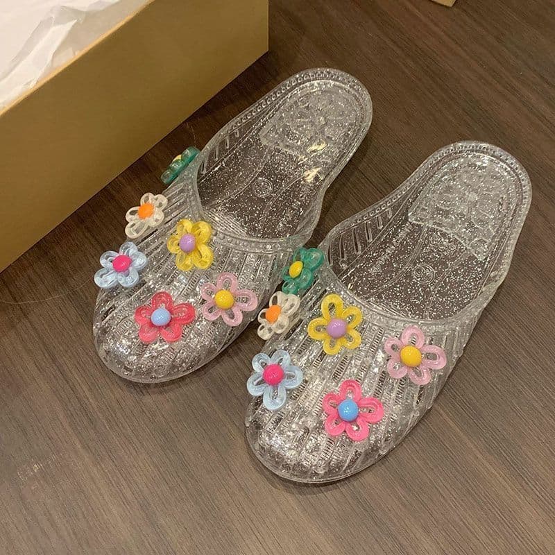 2026 chinelos de cristal sandálias femininas plana transparente meia chinelos coreano geléia namoradas sapatos de crista