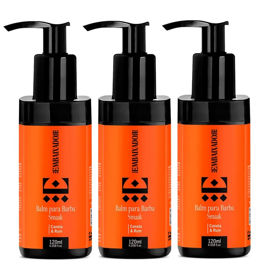 Kit com 3 Balm para Barba Masculino Canela & Rum Smaak Embaixador - 120ml