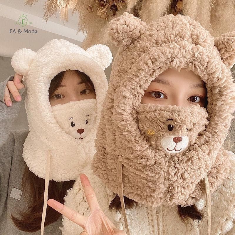 EA & Moda Novo Bonito Urso Orelha Chapéu Cachecol Luvas Conjunto Inverno Feminino Gorros Bonés Quente Casual Chapéus De