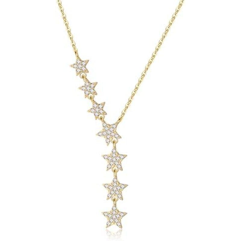 Colar Kyerlyn Crystal Dainty Star Para Mulheres , Estrela CZ Charm Statement Y-Ouro/Prata/Rosa Brilhante Gargantilha Req