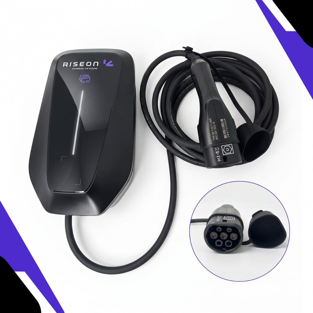 Carregador Wallbox Riseon Black 7,4kW 230V 32A Tipo 2 Bluetooth Wi-Fi RFID IP65 Carro Elétrico