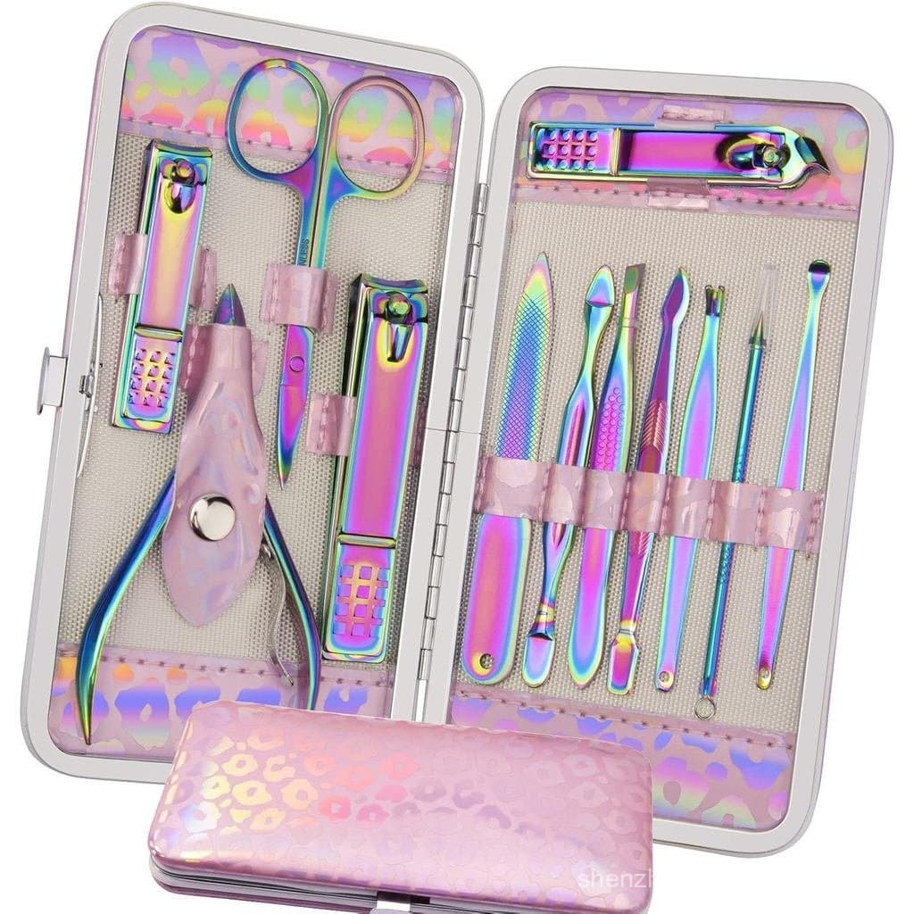Conjunto de Manicure ANRUI - Kit de Pedicure com 12 Peças em Aço Inoxidável, Kit Colorido para Cuidados com