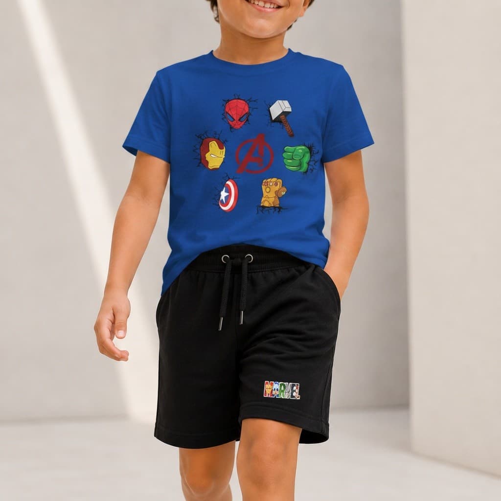 Kit Camiseta Bermuda Infantil Vingadores Avengers Menino Moletinho