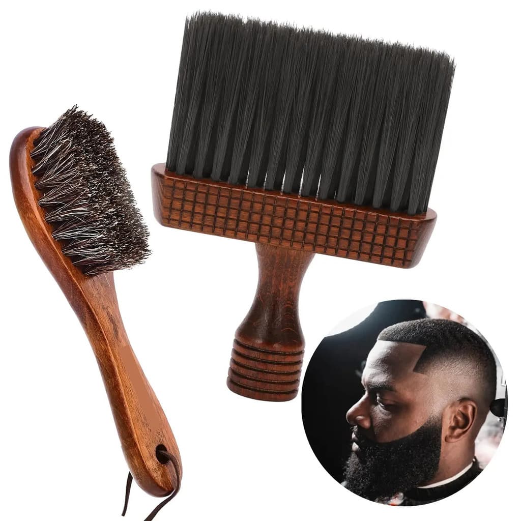 Escova Degradê e Espanador Barbeiro Para Barbearia Madeira Classica Vintage