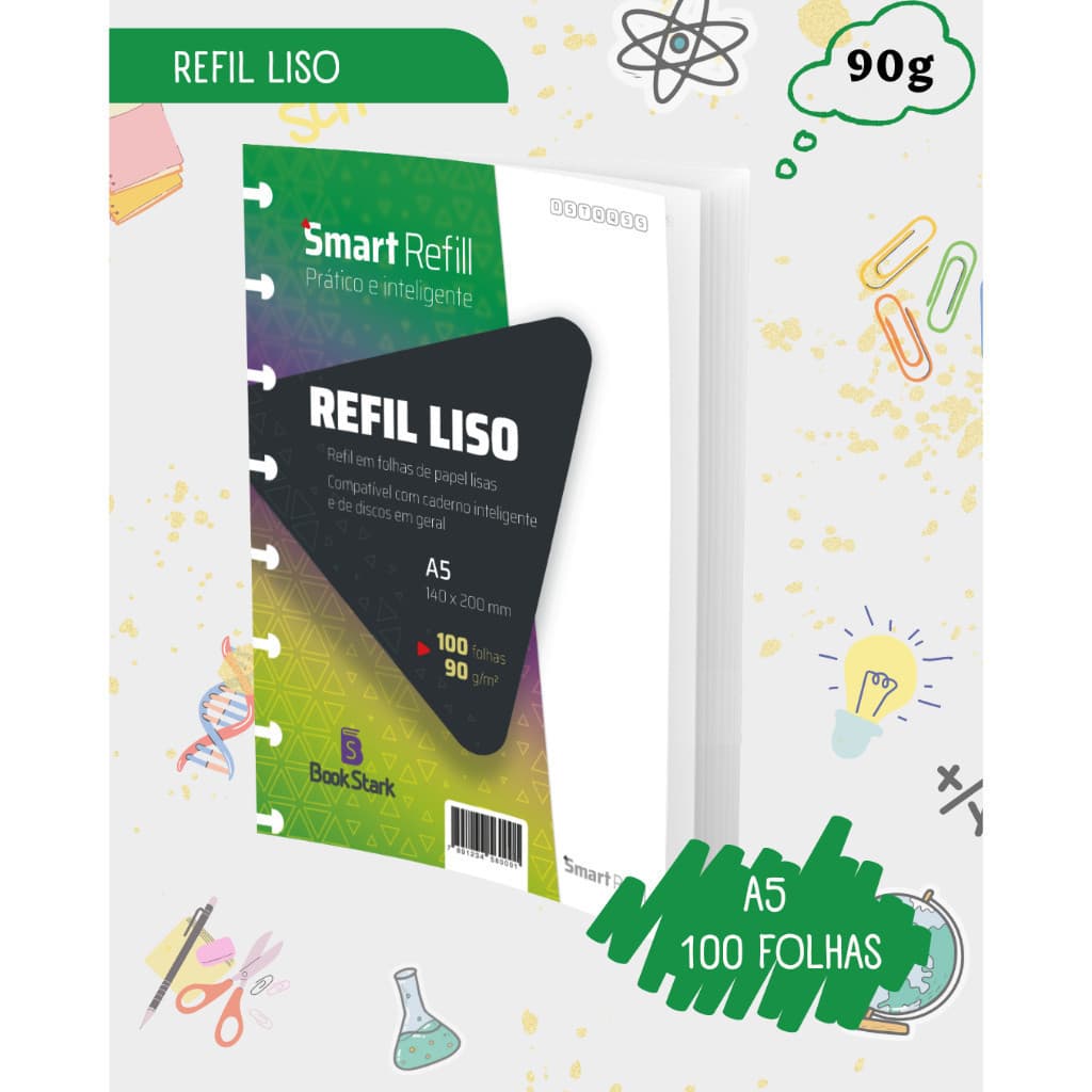 Refil Liso Para Caderno Inteligente (A5) - 8 Discos 140x200mm - 100 Folhas