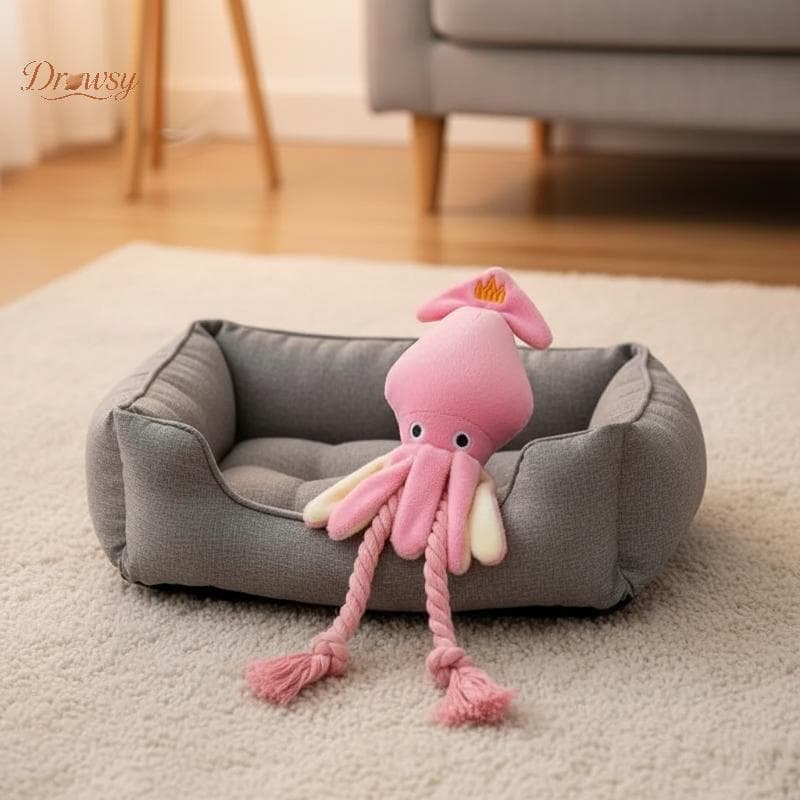 Polvo Sonolento Cão De Pelúcia Mastigar Brinquedo Rosa Squeaker Durável Corda Trançada Inodoro Para Filhote De Cachorro
