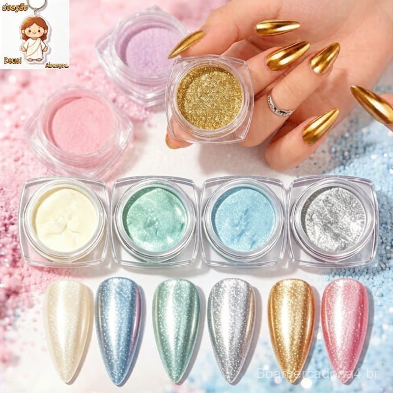 Pigmento Em Pó De Unhas Pérola Esfregão Branco Glitter Arte Cromado Decoração Auroras