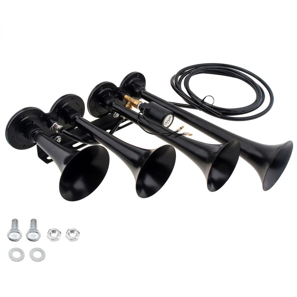 Buzina De Ar Preta De Quatro Tubos 12V/24V 185dB Para Carro , Caminhão , Motocicleta