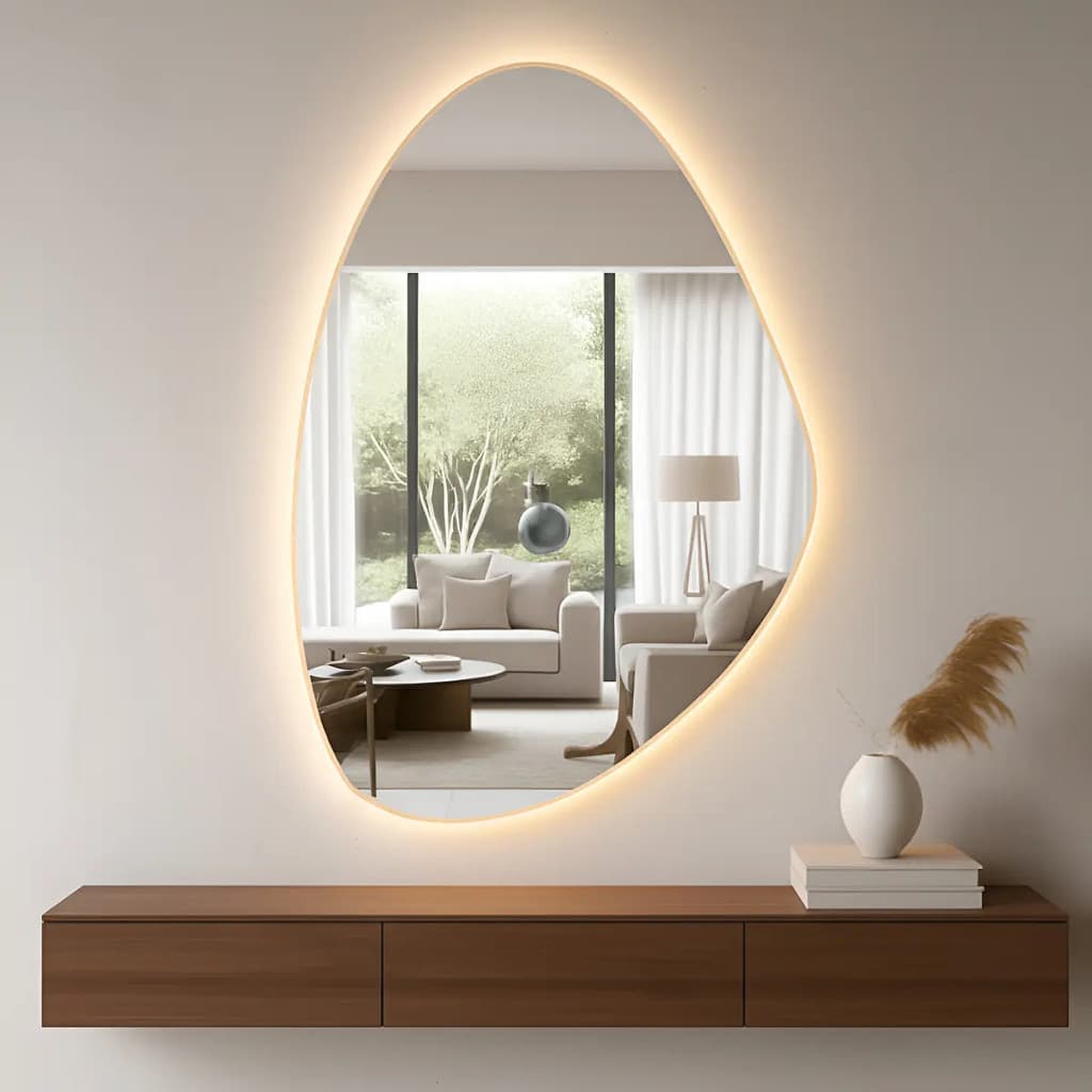 Espelho Orgânico 100x60 Lapidado Iluminado Led Quente