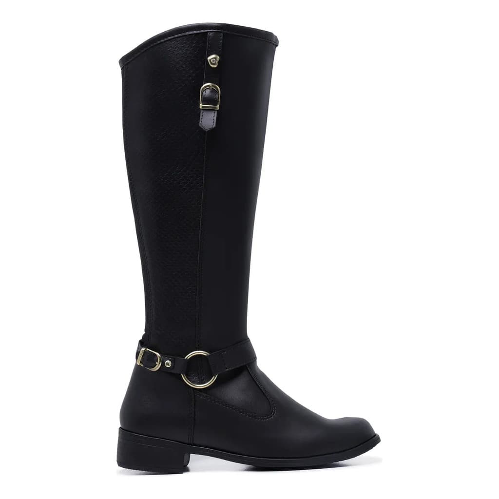 Bota Montaria Feminina Sintético Com Fivelas Luxo Cano Longo Casual