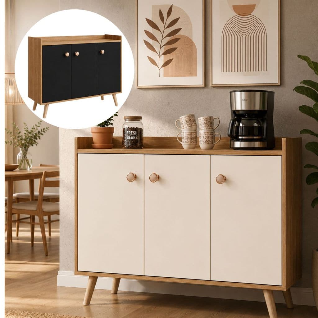 Buffet Ayres 3 Portas com Pés Palito e Design Escandinavo
