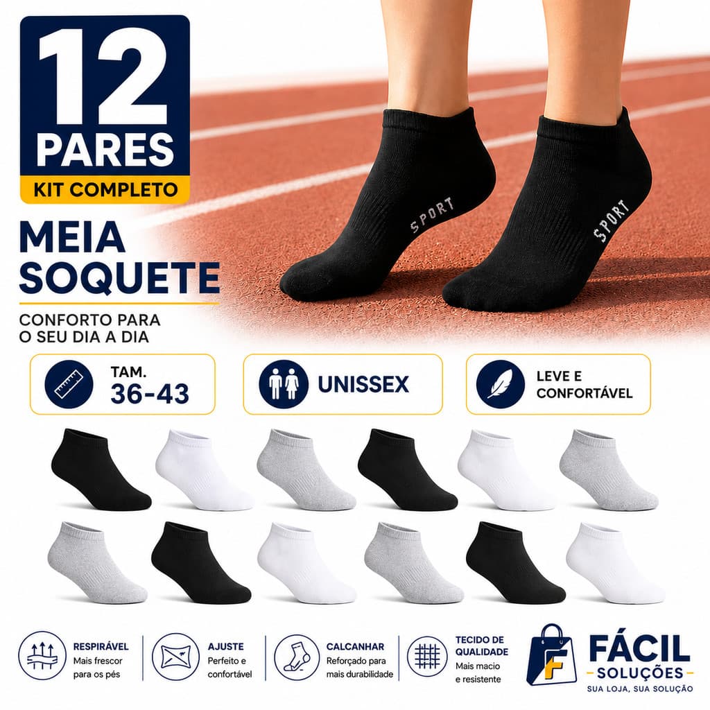 Kit Meia Soquete Cano Curto Unissex Sortidas Algodão 36 ao 46
