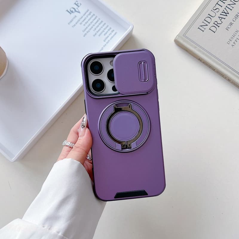 Capa Magnética Para iphone 17 16 15 14 13 12 Pro Max 360 Anel Rotativo Suporte Push pull Slide Lente Dura Telefone Trase