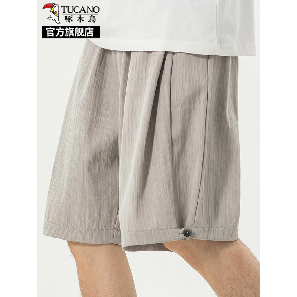 Woodpecker 2026 novo estilo Shorts de seda gelo masculino verão estilo fino exterior usar calças médias estilo dinheiro