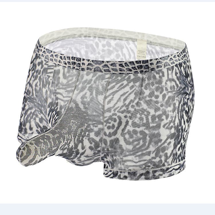 Cuecas boxer antibacterianas e absorventes de suor para casais com estampa de leopardo, modelo 2 em 1 com separador de b