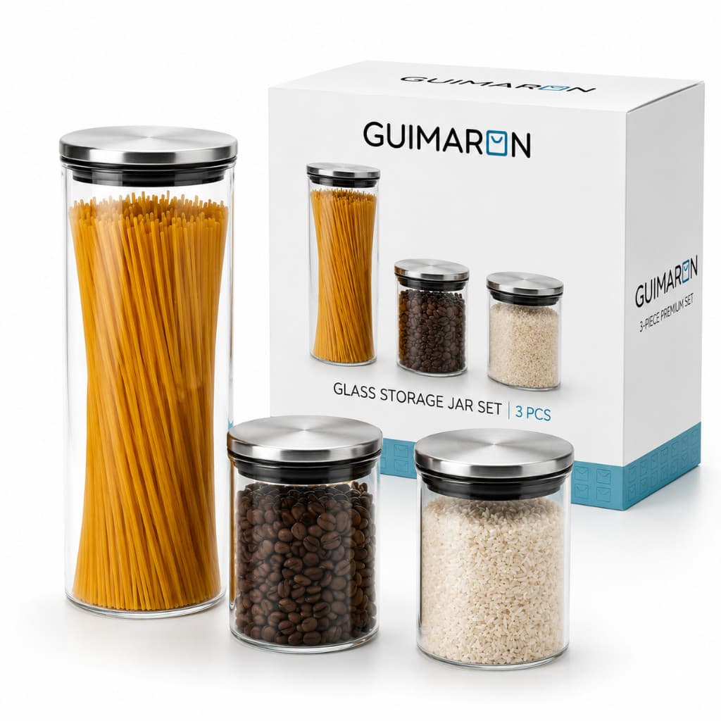 Kit 3 Potes de Vidro com Tampa de Inox Hermético Mantimentos Condimentos Empilhaveis