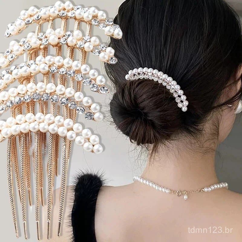 5 Pentes de Cabelo com Strass - Acessórios Elegantes - Zircônia - Presilhas de Cabelo de Luxo com Pérolas e Cristais par