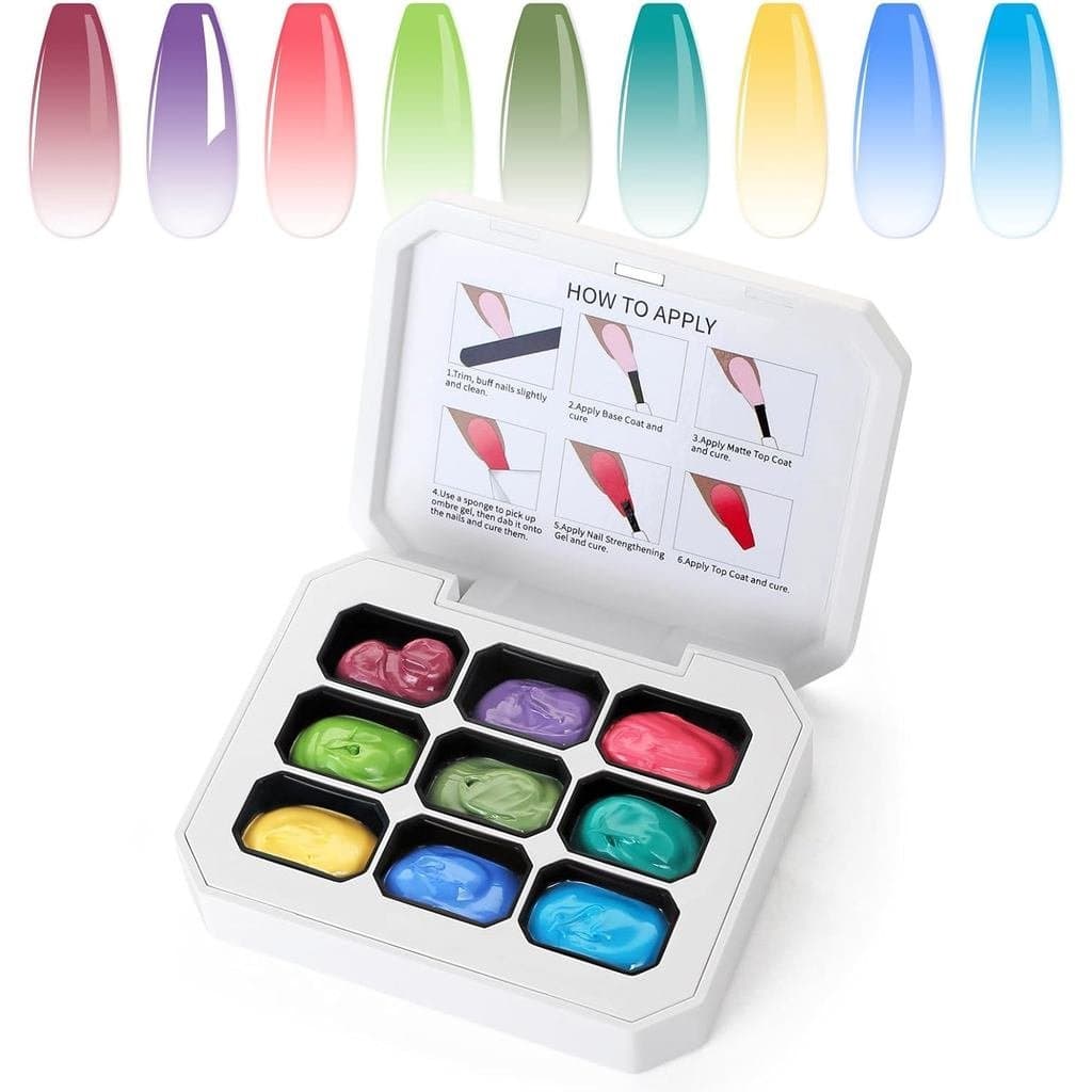 Paleta de 9 cores para arte de unhas com efeito degradê de longa duração, esmalte francês, pigmento para unhas, tinta pa