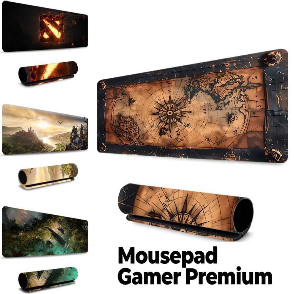 Tapete Gamer Mapa Mundo Vintage Bússola, borda costurada, base borracha antiderrapante, à prova d'água mesa notebook