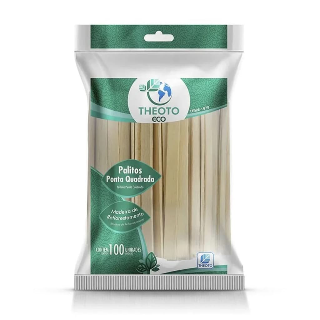 Palito de Picolé Escolar Theoto Quadrado Natural 100 Un.