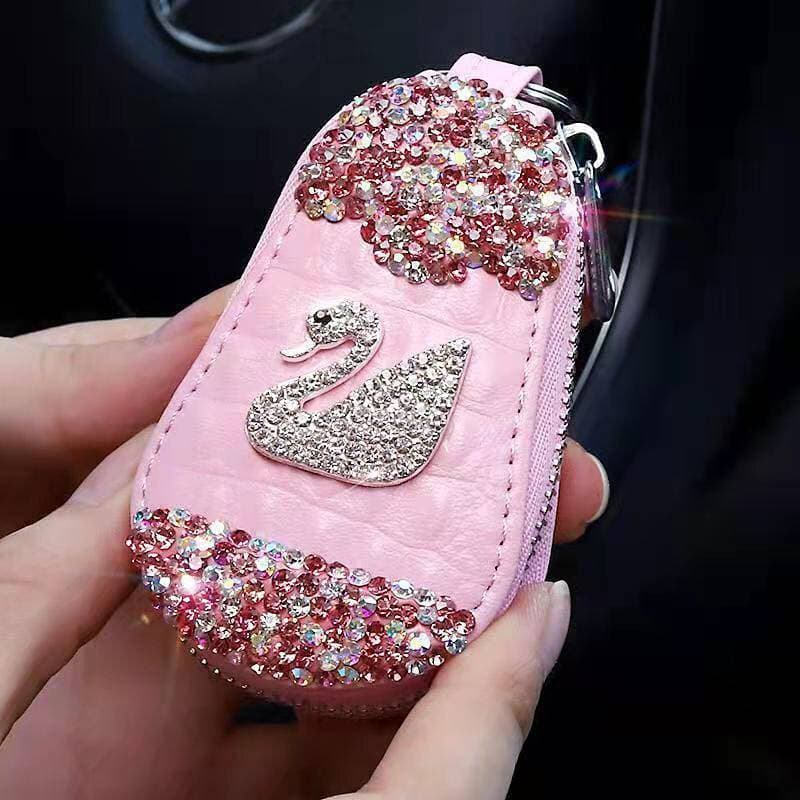 Caso chave do carro Mini cisne cravejado de diamantes cintura chaveiro proteção chave do carro armazenamento caso de cou