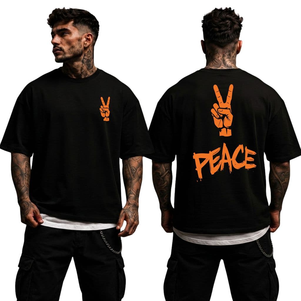 Camiseta Camisa Oversized Estampa PeaceTop para Academia Musculação Streetwear 100% Algodão premium gola grossa