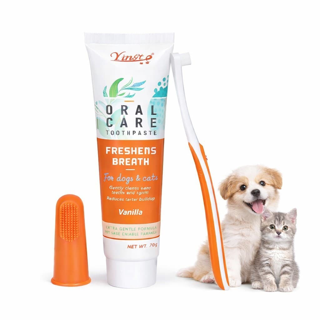 Conjunto de Cuidados Dentais para Animais de Estimação 3 Peças: Pasta de Dente, Escova de Dentes e Escova de Dedo para C