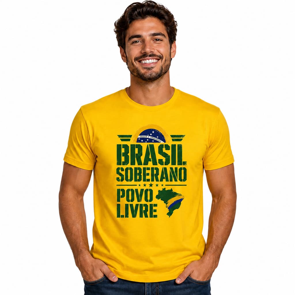Camiseta Brasil Soberano Masculina Algodão Estampada