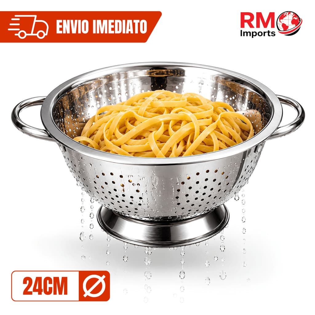 Escorredor de Macarrão Inox 24cm para Massas Alimentos e Legumes Multiuso