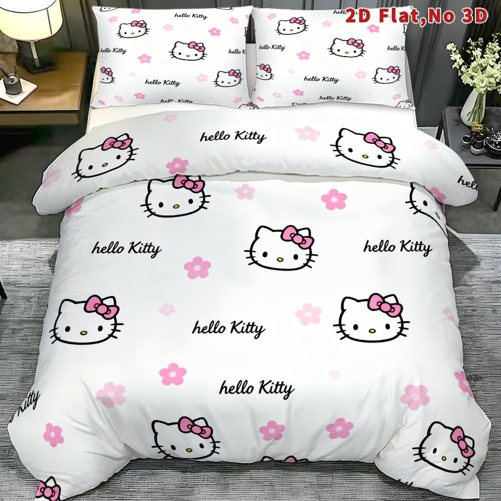 Conjunto de 3 peças de desenho animado plano 2D Combinação de capa de edredão Conjunto de colcha de cama bonito Design d