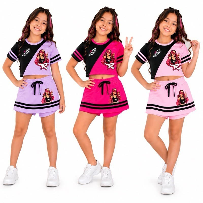 Conjunto Infantil Emilly Vick Menina Cropped Short Saia