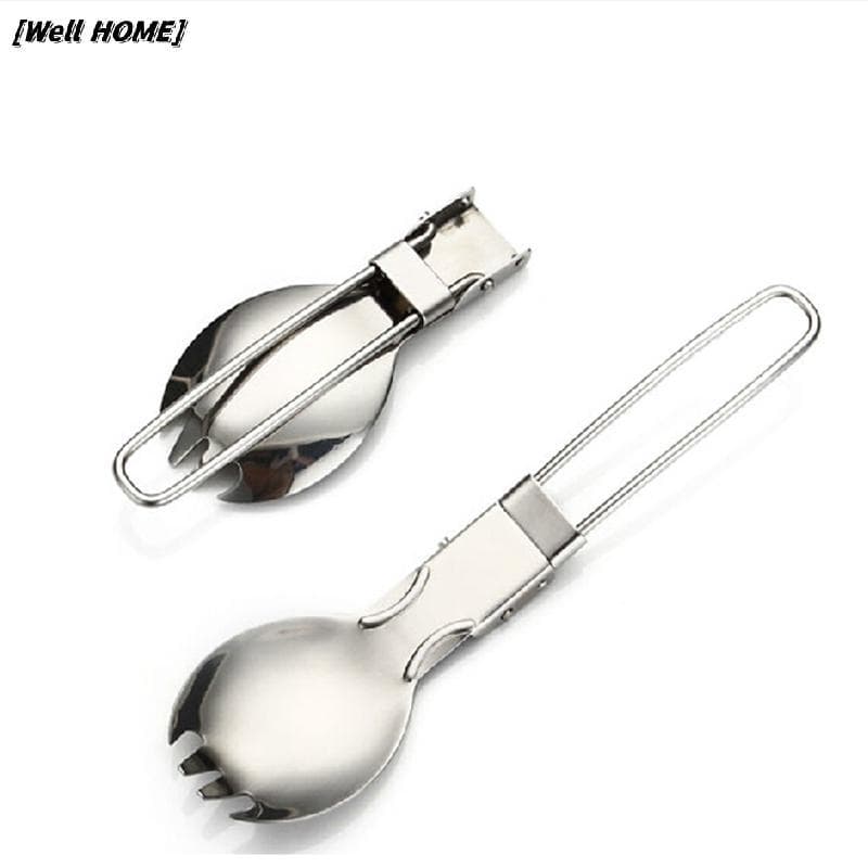 [Well HOME] 1 Pcs Camping Caminhadas Cookout Piquenique Garfo Dobrável Colher De Aço Inoxidável Novo