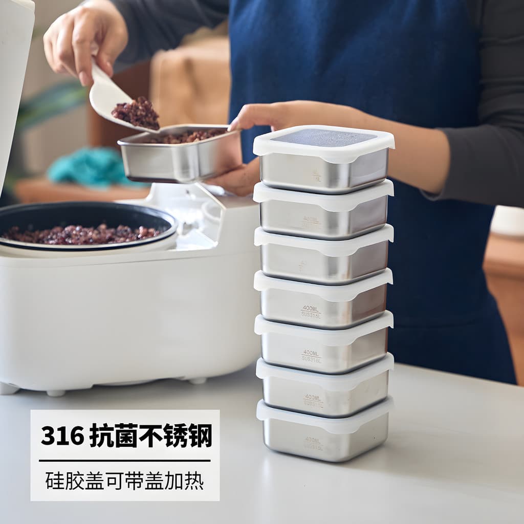[Estoque pronto] Caixa quadrada de aço inoxidável 316 para manter frescos, lancheira, geladeira, Freezer, arroz doméstic