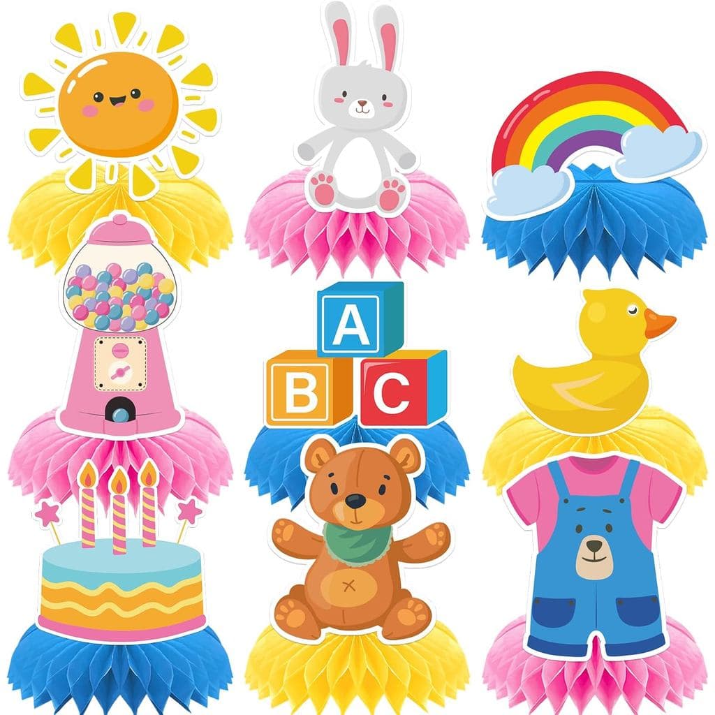Rainbow Birthday Party Decorations - 9 Pcs Honeycomb Table Topper Centerpieces Decor Set Cartoon Girls English Teacher T