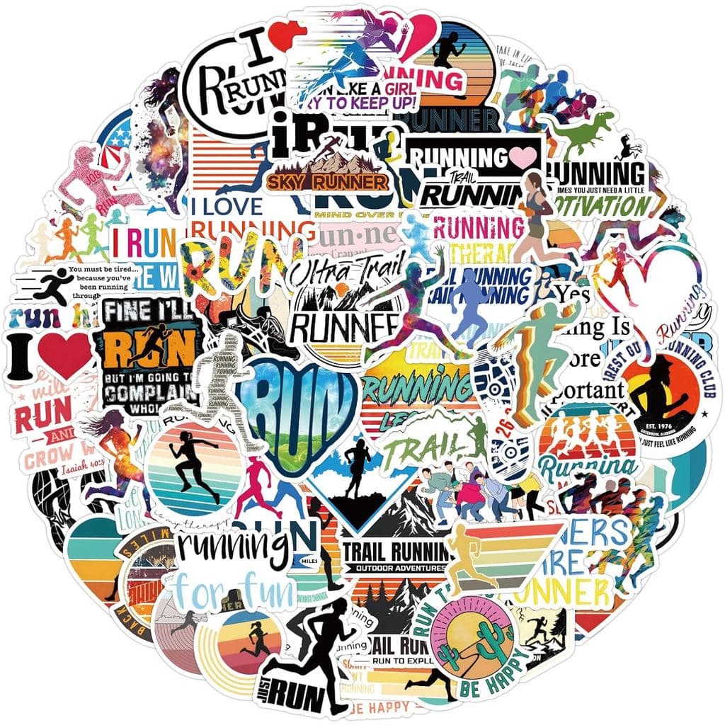 105 Adesivos de Corrida - Adesivos Esportivos de Vinil Impermeável para Garrafa de Água, Laptop, Scrapbooking, Skateboar