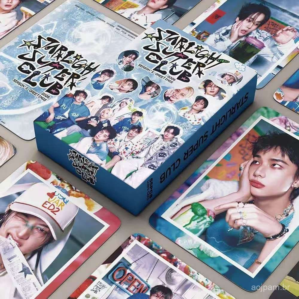 55Pçs/Caixa Stray Kids Photocards Holográfico LOMO Cartão KPOP Coleção De Adesivos