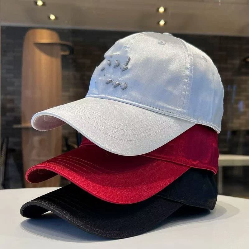 Americano Retro prata cinza perolado bordado boné de beisebol feminino verão aba larga rosto grande mostrando rosto pequ